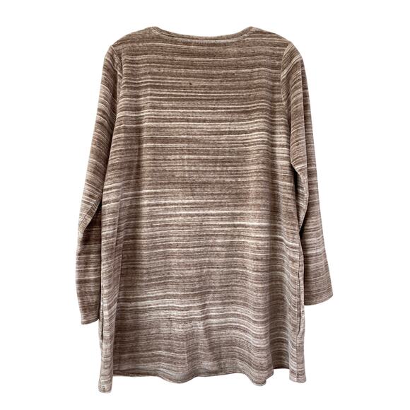 Pure Jill J Jill V-neck Tan Space Dye Velour Tunic Sweater Pockets Size M Luxury - Picture 8 of 8